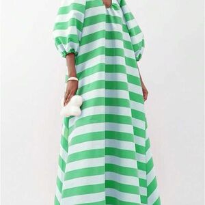 Green and Blue Striped Maxi Dress